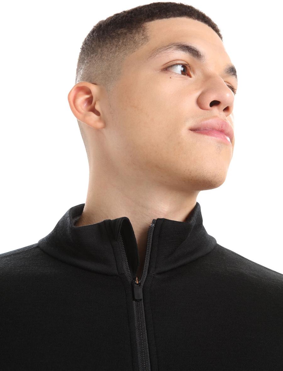 Black Men's Icebreaker RealFleece™ Merino Elemental Long Sleeve Zip Jacket Hoodie | USA 1251DFMN